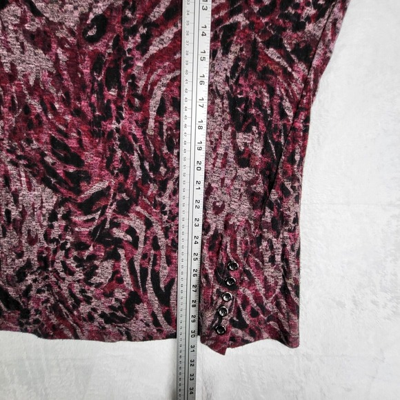 Susan Graver Weekend Sweater Women 1X Printed Knit Cowl Neck Berry Long Sleeve - Picture 5 of 13